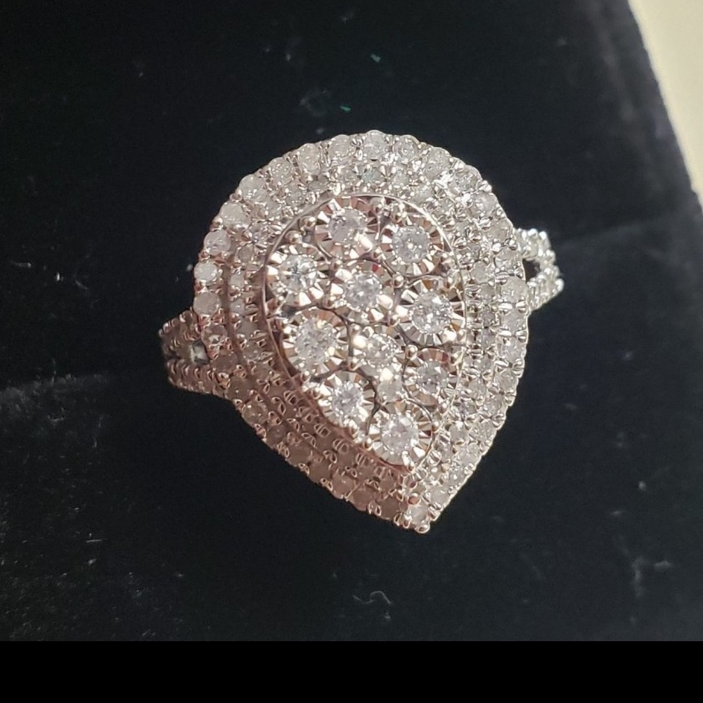 10k gold big cocktail 1.15Ct natural Diamond ring